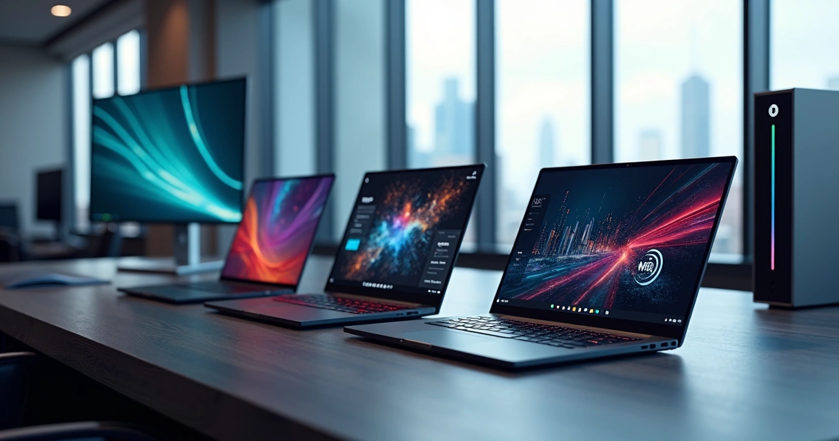 Notebooks Lenovo ThinkPad e ThinkBook Aura 2026 lado a lado sobre mesa moderna 