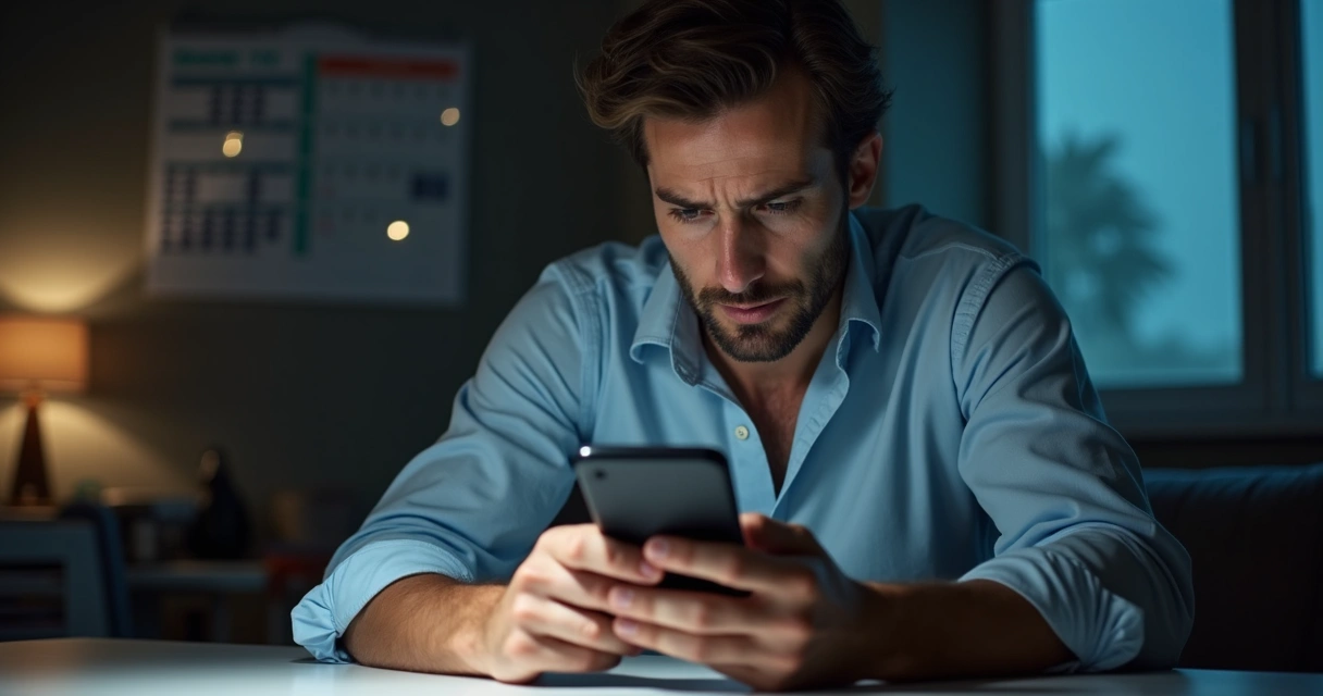 Pessoa olhando notícias no celular com expressão preocupada