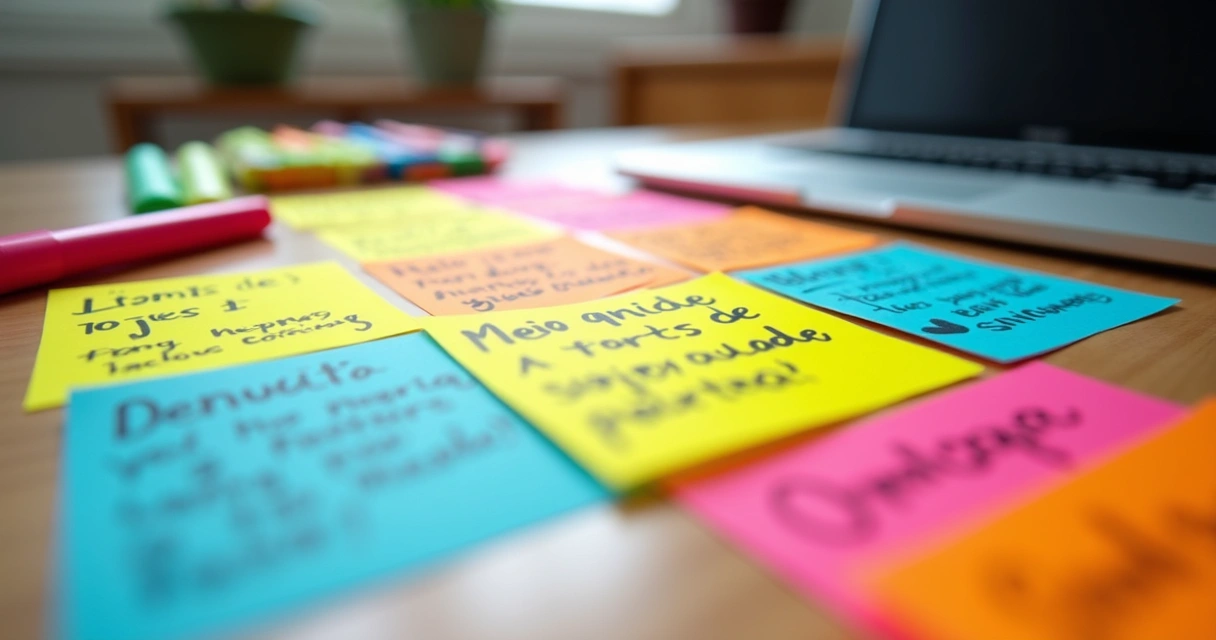 Cartões coloridos de fichamento com exemplos de notícias