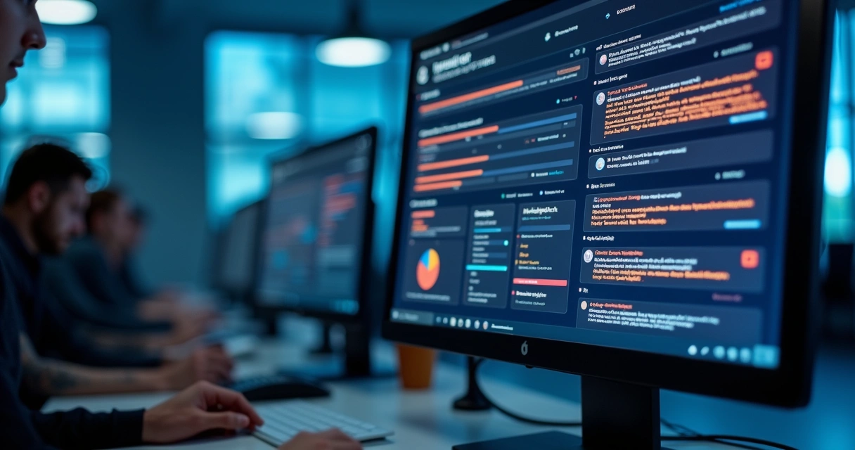 Painel digital exibindo notificações de alerta de atendimento automático. 