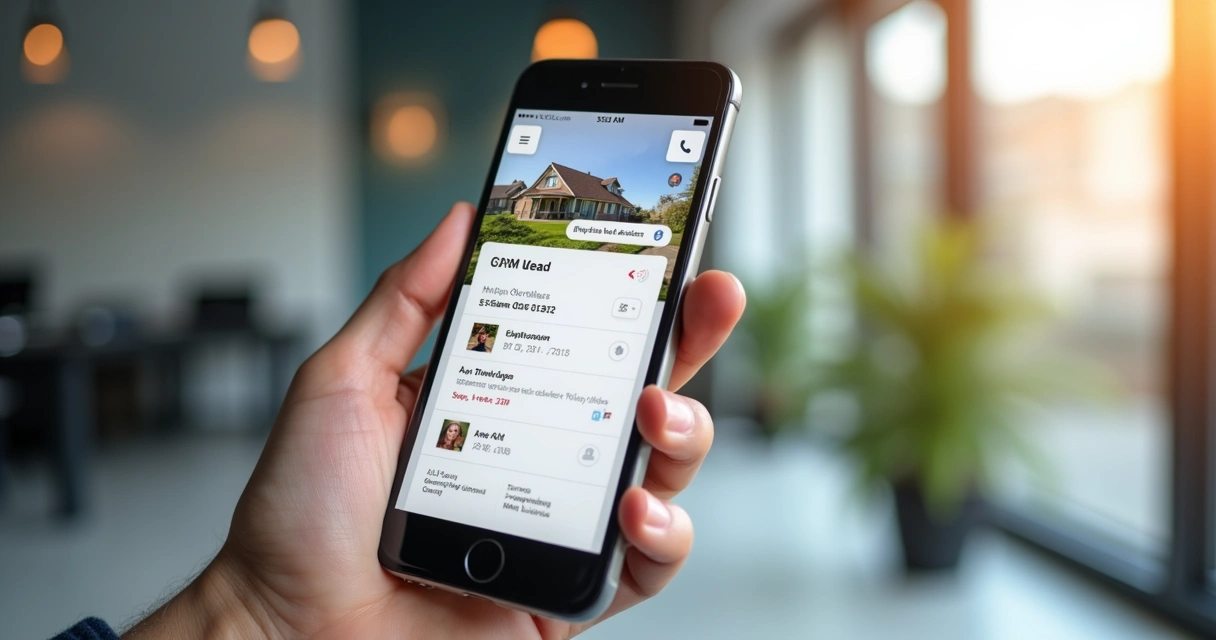 Notificação de aplicativo de CRM imobiliário em smartphone