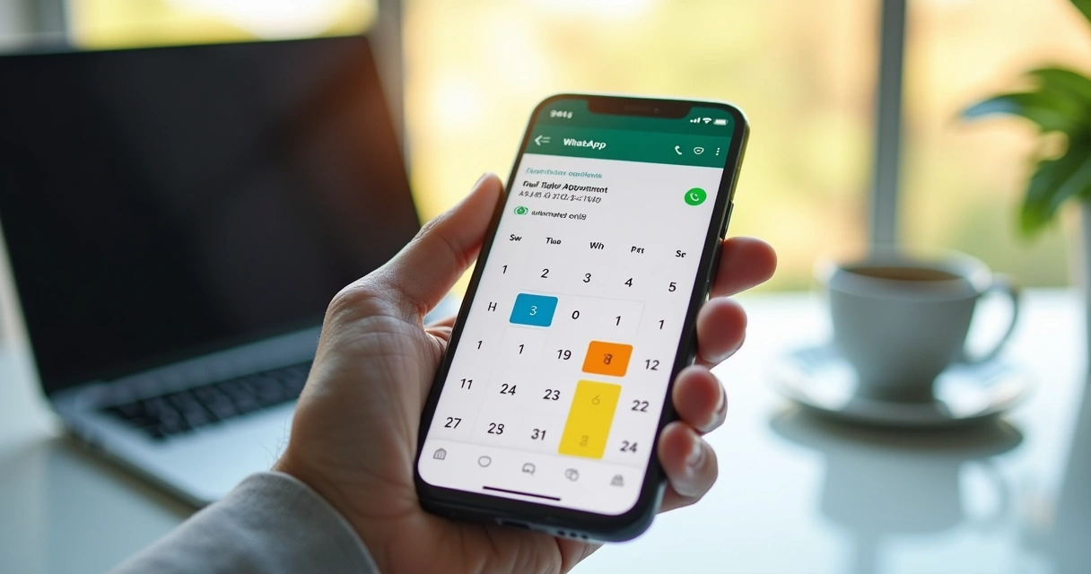 Tela de smartphone mostrando notificações automáticas para agendamento de serviço, com interface moderna e elementos de calendário e mensagens 