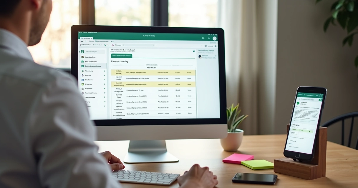 Gestor configurando notificações automáticas de vencimento pelo computador 