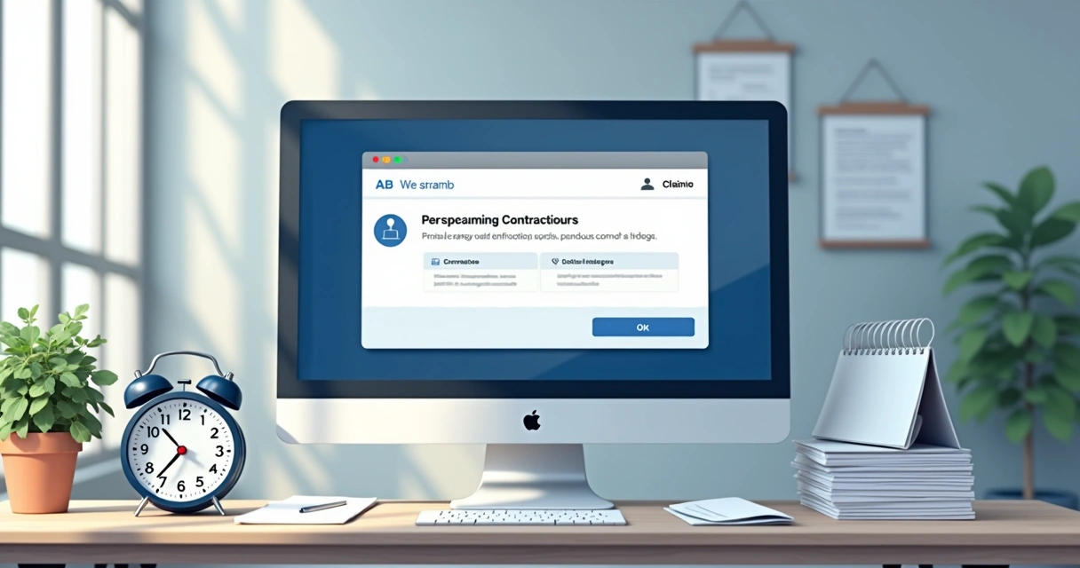Ícone de notificação sobre renovação de contrato em tela de computador. 