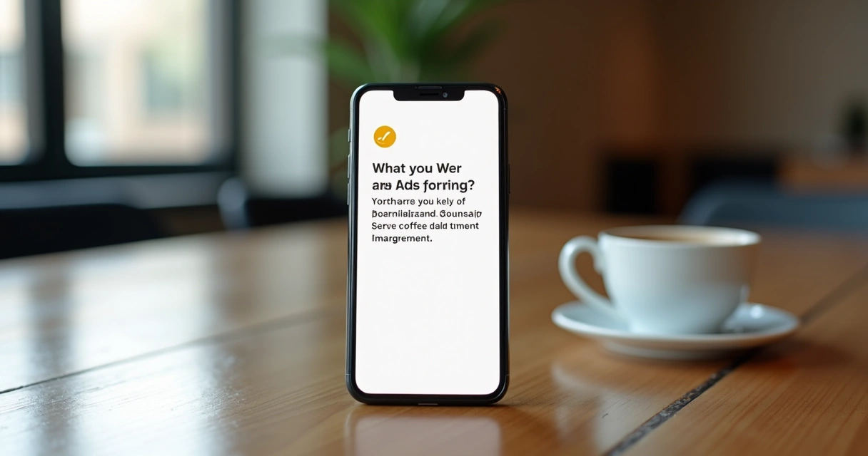 Dispositivo móvel mostrando notificação push personalizada sobre feedback de serviço de café em ambiente corporativo