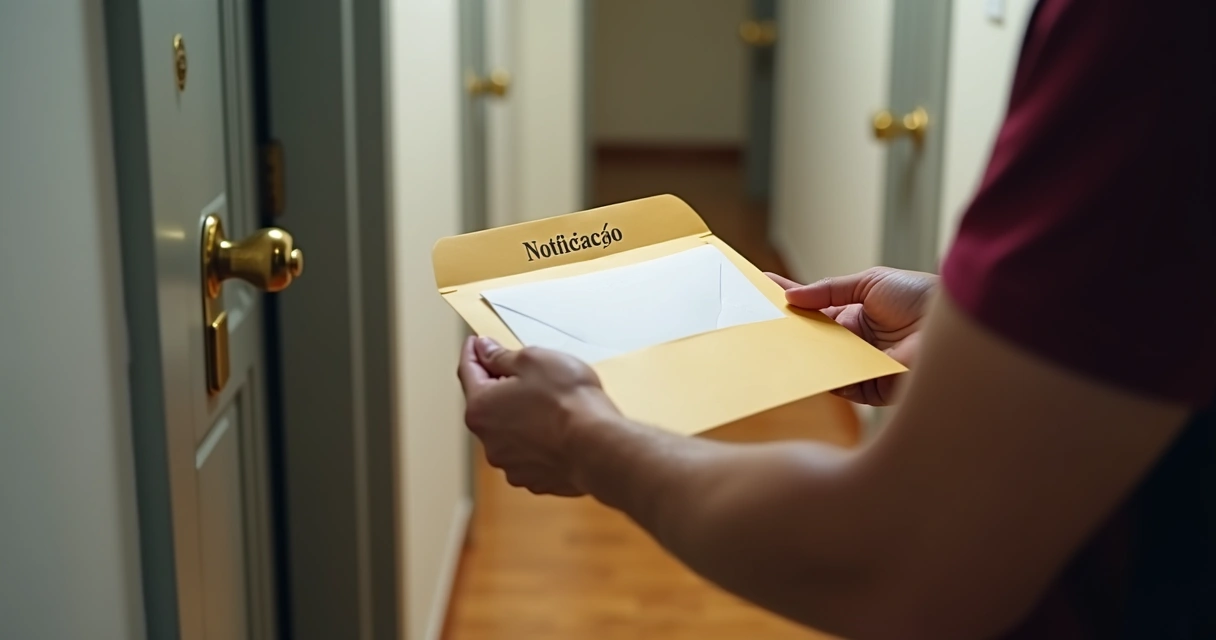 Correio entregando notificação extrajudicial em porta de apartamento 