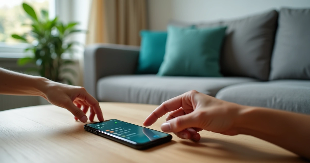 Notificação financeira em celular de casal 