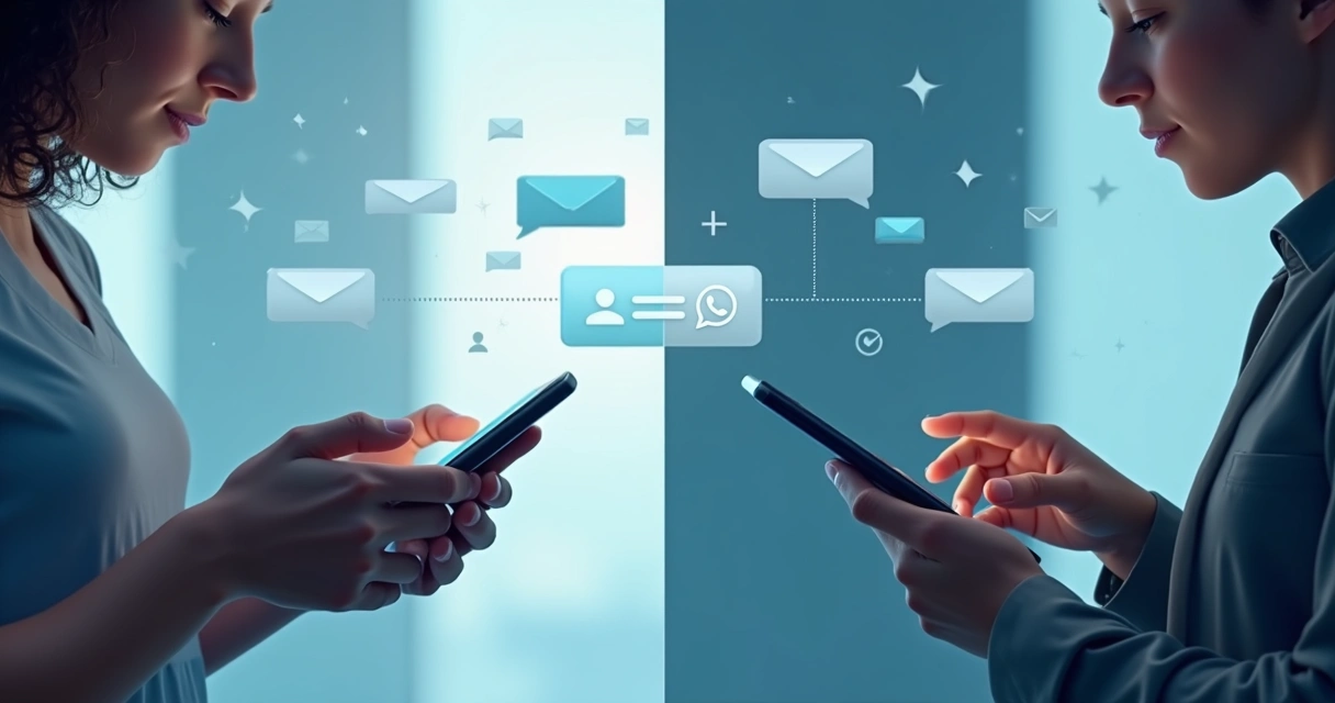 Tela dividida apresentando usuários recebendo notificações em diferentes canais 