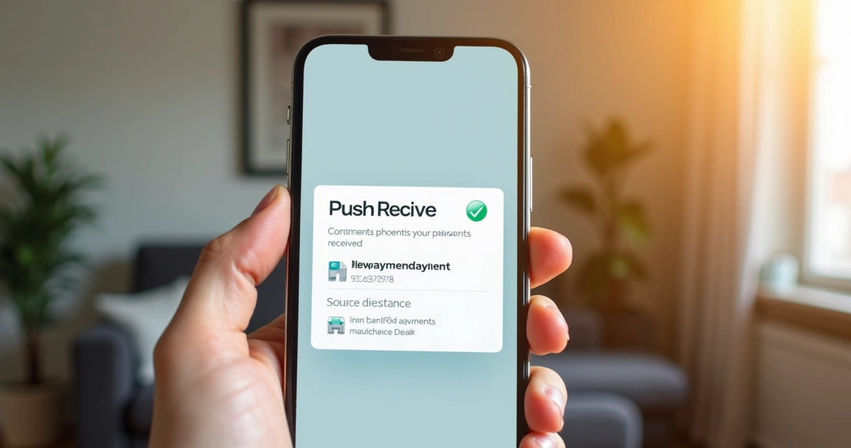Celular mostrando notificação de aluguel pago 
