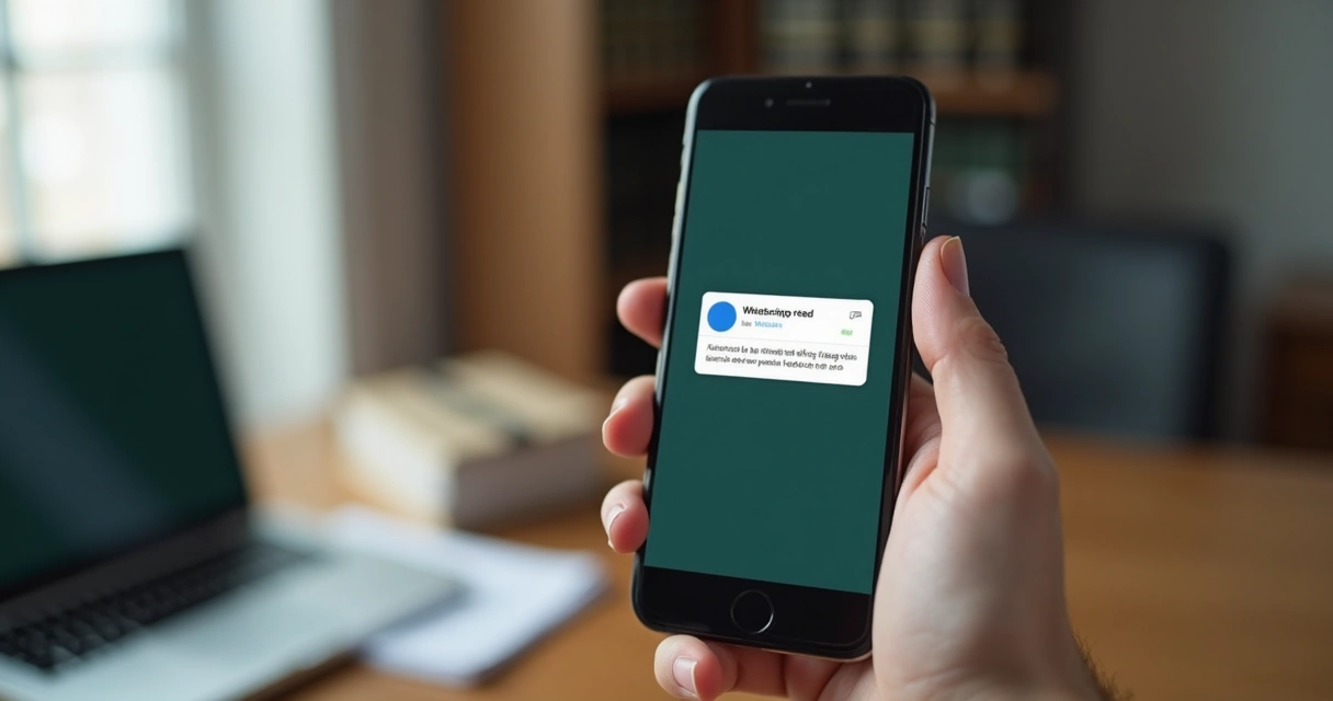 Tela de celular com mensagem de notificação extrajudicial aberta no WhatsApp 