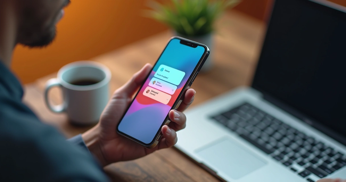 Pessoa segurando smartphone com notificações push na tela 