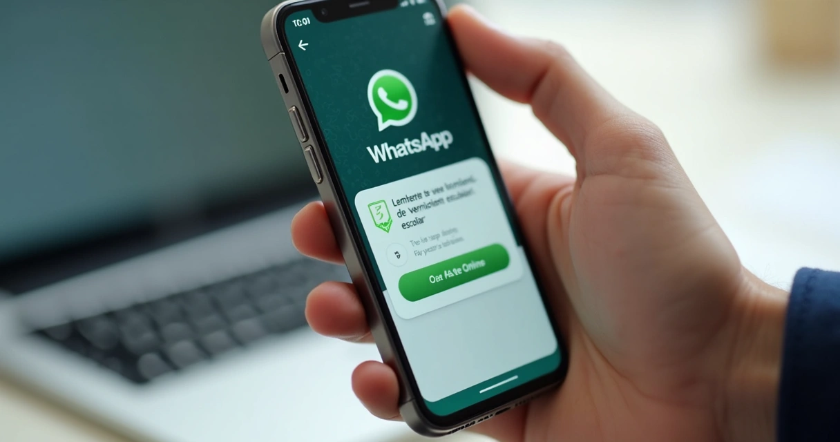 Tela de celular com notificação de cobrança escolar recebida via WhatsApp 