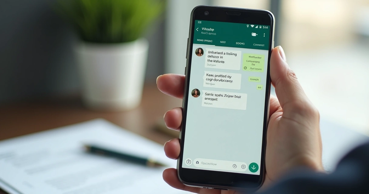 Celular mostrando tela de conversa WhatsApp com mensagem lida 