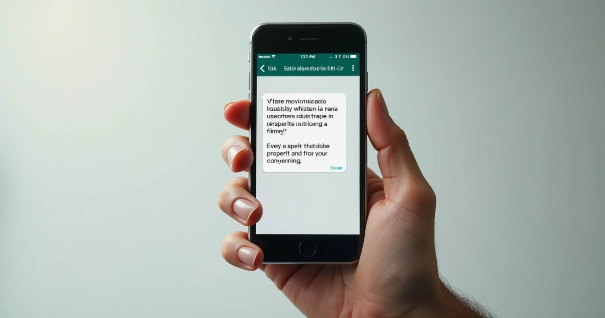 Tela de celular recebendo notificação de leilão via WhatsApp, fundo neutro 