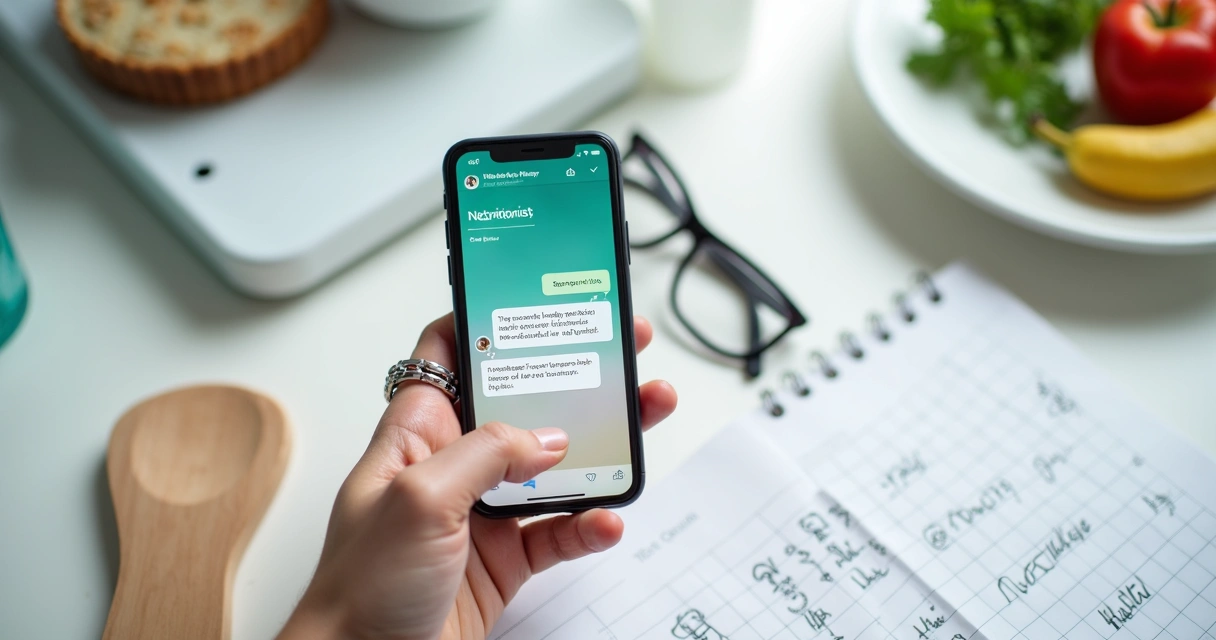 Smartphone com notificação de mensagem de acompanhamento no WhatsApp por nutricionista 