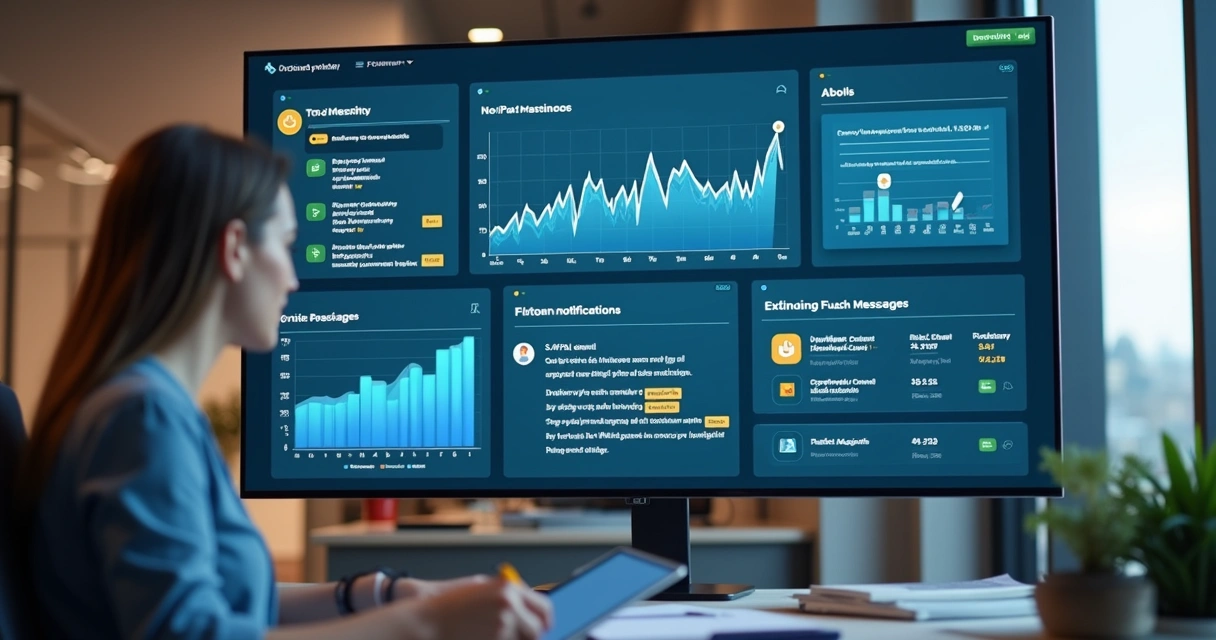Painel digital mostrando diferentes tipos de notificações ativas de marketing