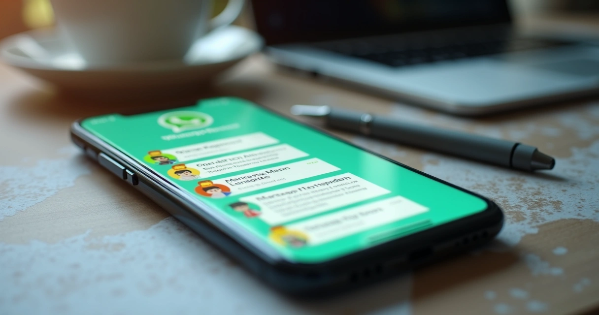 Smartphone exibindo notificações automatizadas do WhatsApp 