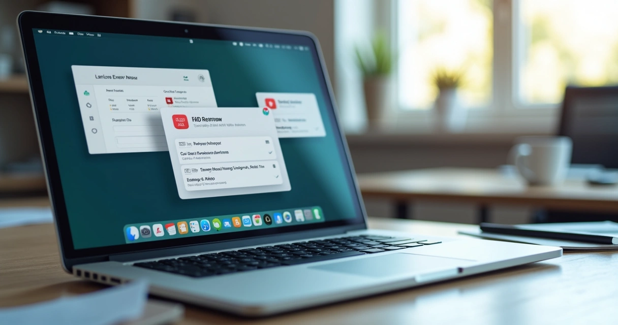 Emails e notificações de vencimento de CND chegando em laptop aberto