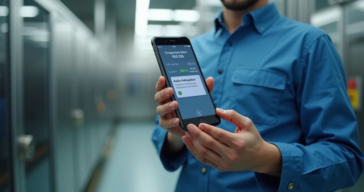 Notificação digital em smartphone sobre desvio de temperatura