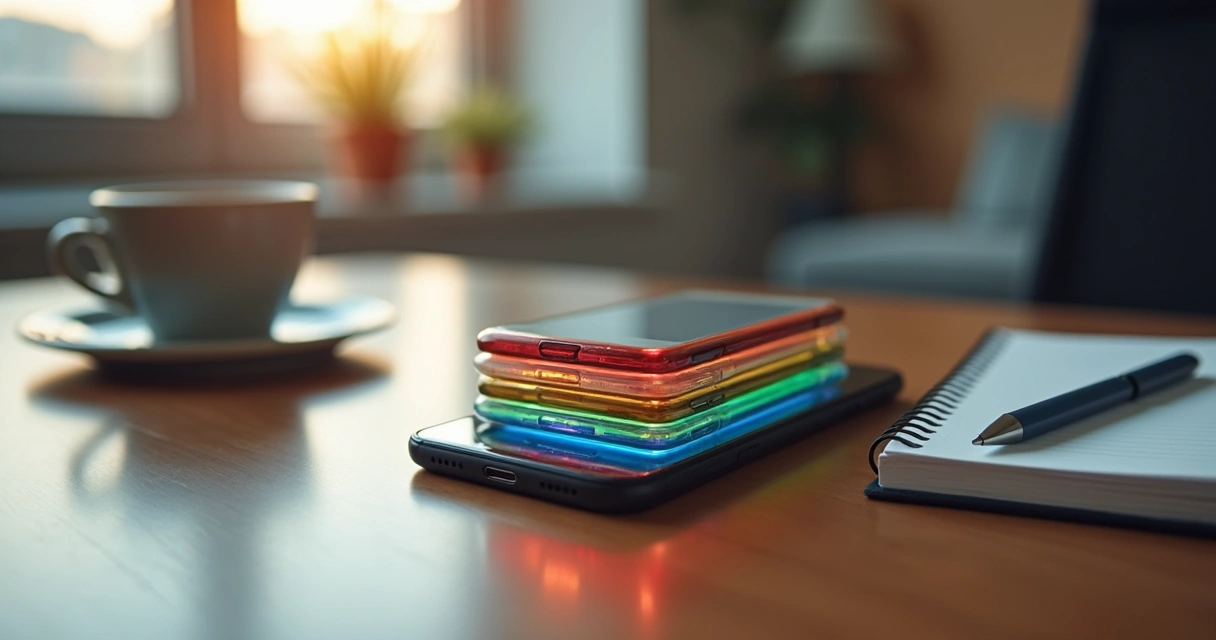 Celular sobre a mesa exibindo várias notificações na tela. 