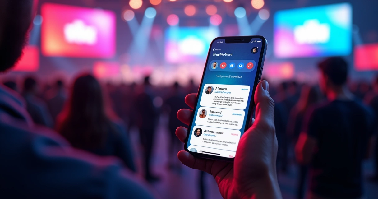 Celular com tela mostrando várias notificações de eventos em destaque 