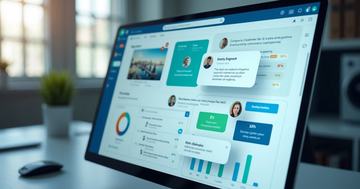 Painel de plataforma SaaS mostrando notificações e chatbot atuando juntos.