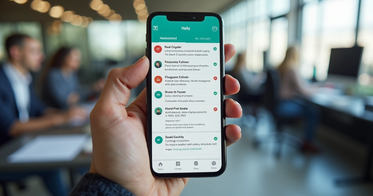 Aplicativo de CRM em celular mostrando notificações de vendas 