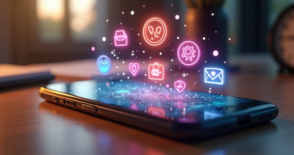 Notificações surgindo em tela de smartphone sobre fundo neutro 