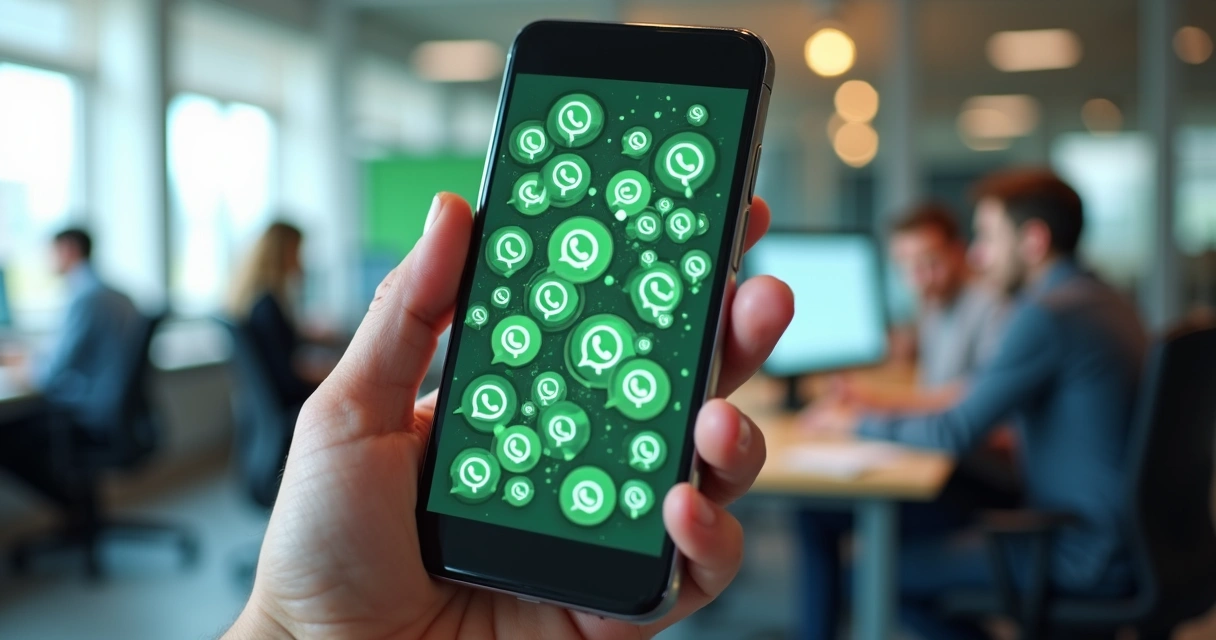 Celular mostrando várias notificações de grupos de WhatsApp 