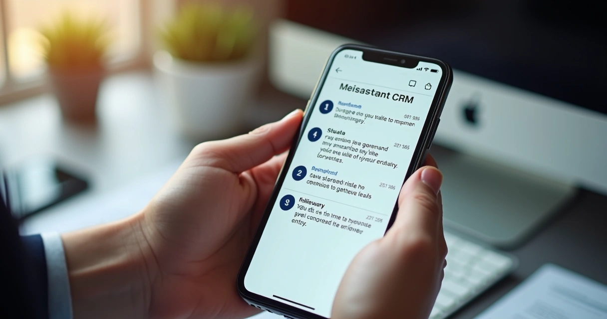 Tela de celular com notificações instantâneas do CRM de uma imobiliária.