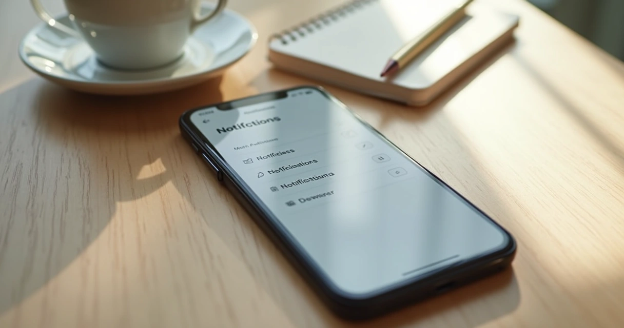 Tela de celular com notificações silenciadas em ambiente calmo 