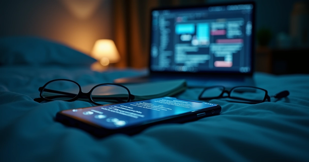 Tela de celular com notificações de trabalho à noite 