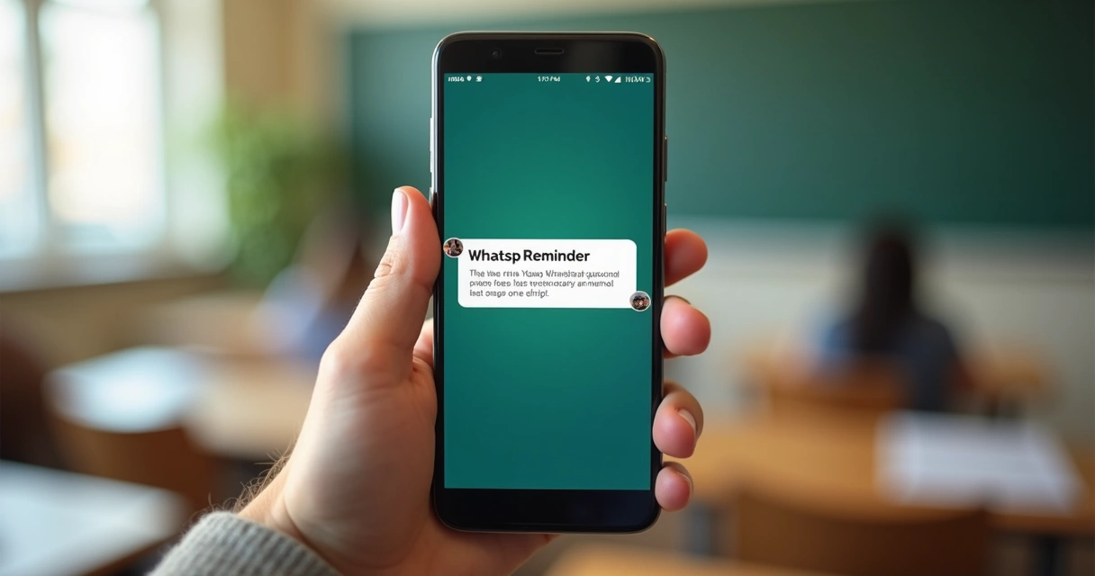 Exemplo de notificação de aula enviada por whatsapp em tela de celular 