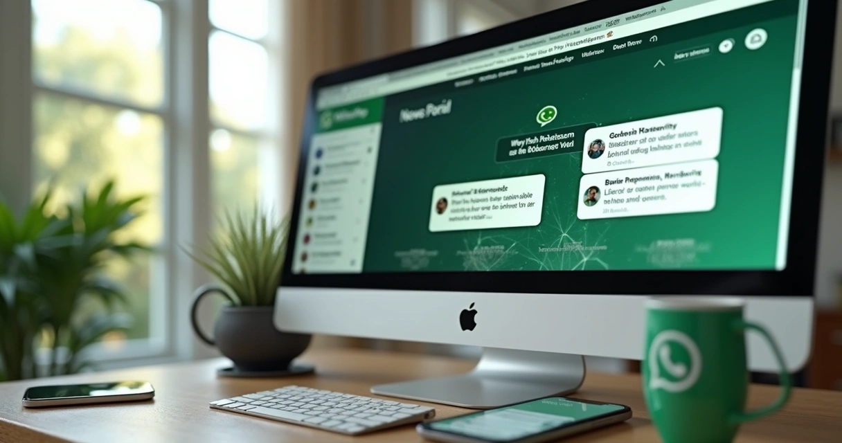 Página do site exibindo notícias, com notificações do WhatsApp ao lado 