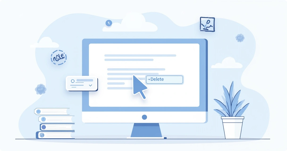 Ilustração detalhada da interface do Notion, mostrando a opção de exclusão de blocos em um computador.
