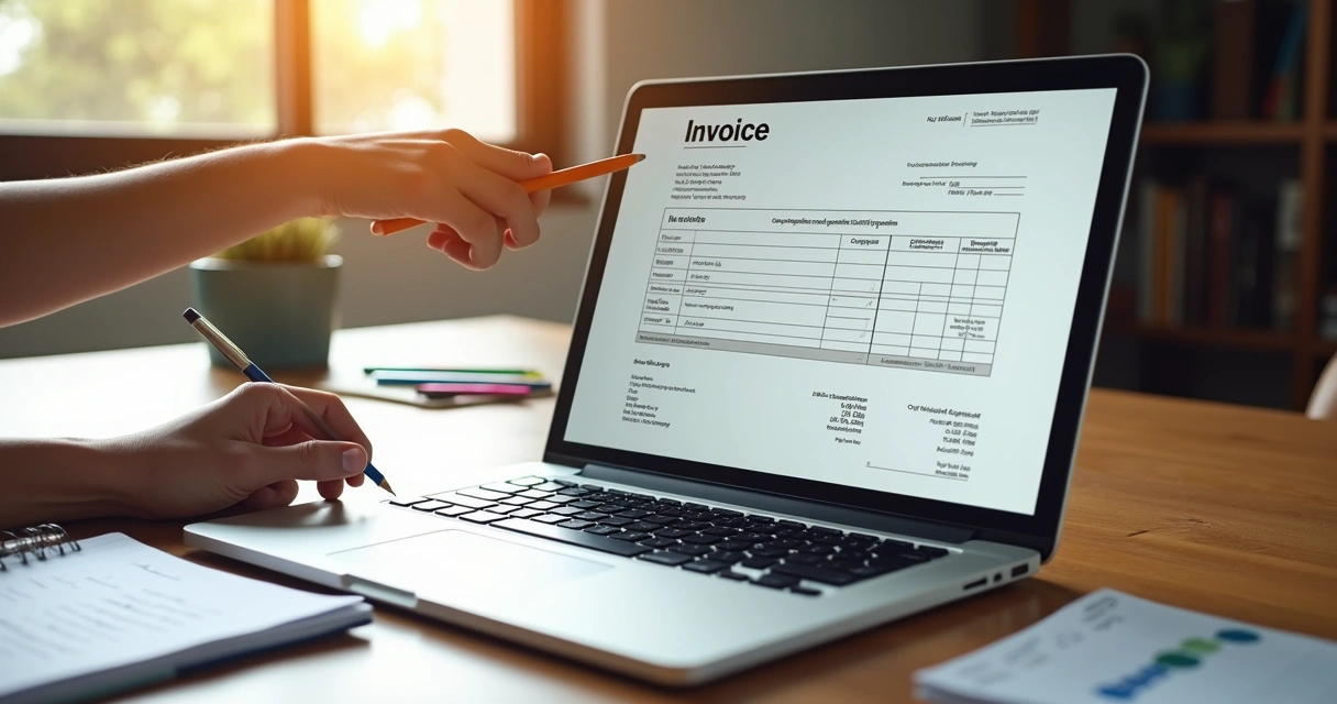 Nova nota fiscal eletrônica sendo preenchida em laptop 