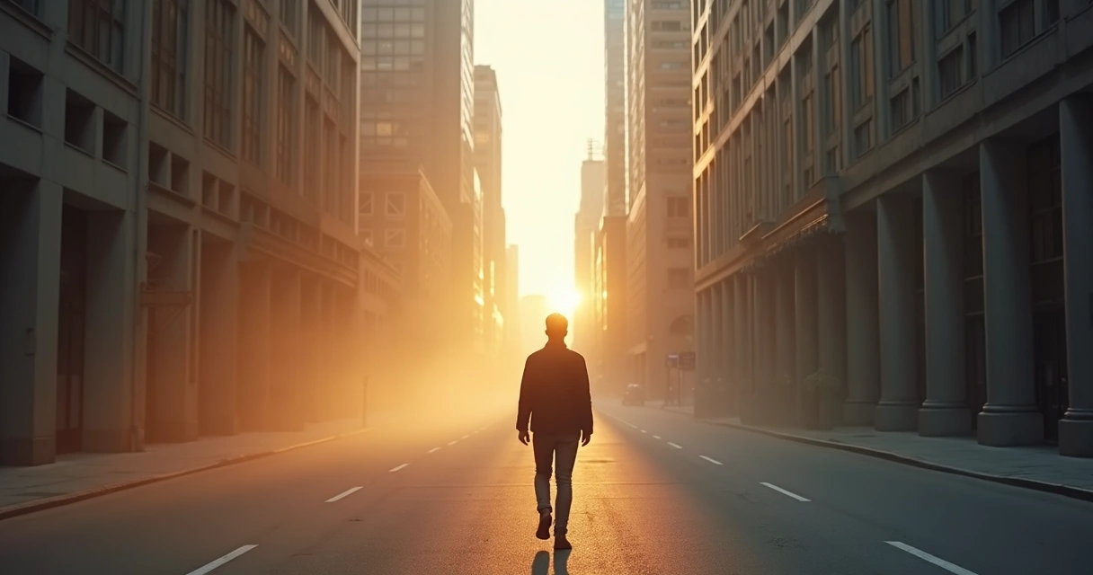 Pessoa caminhando por nova estrada urbana vazia 