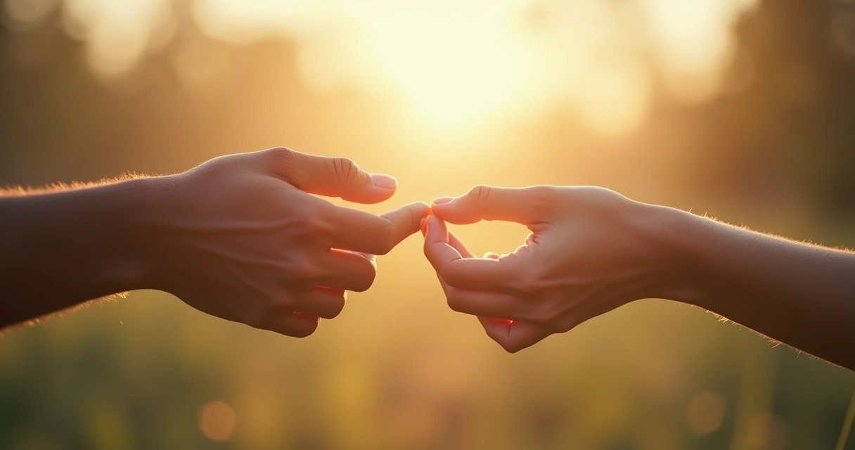 Mãos de duas pessoas se tocando suavemente com fundo desfocado 