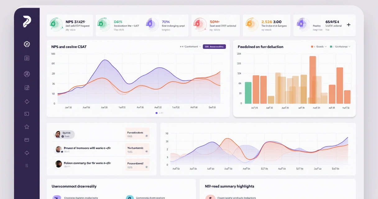 SaaS dashboard showing NPS and CSAT metrics with feedback graphs 