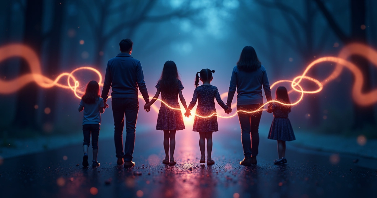 Representación visual de nudos emocionales conectando siluetas de personas 