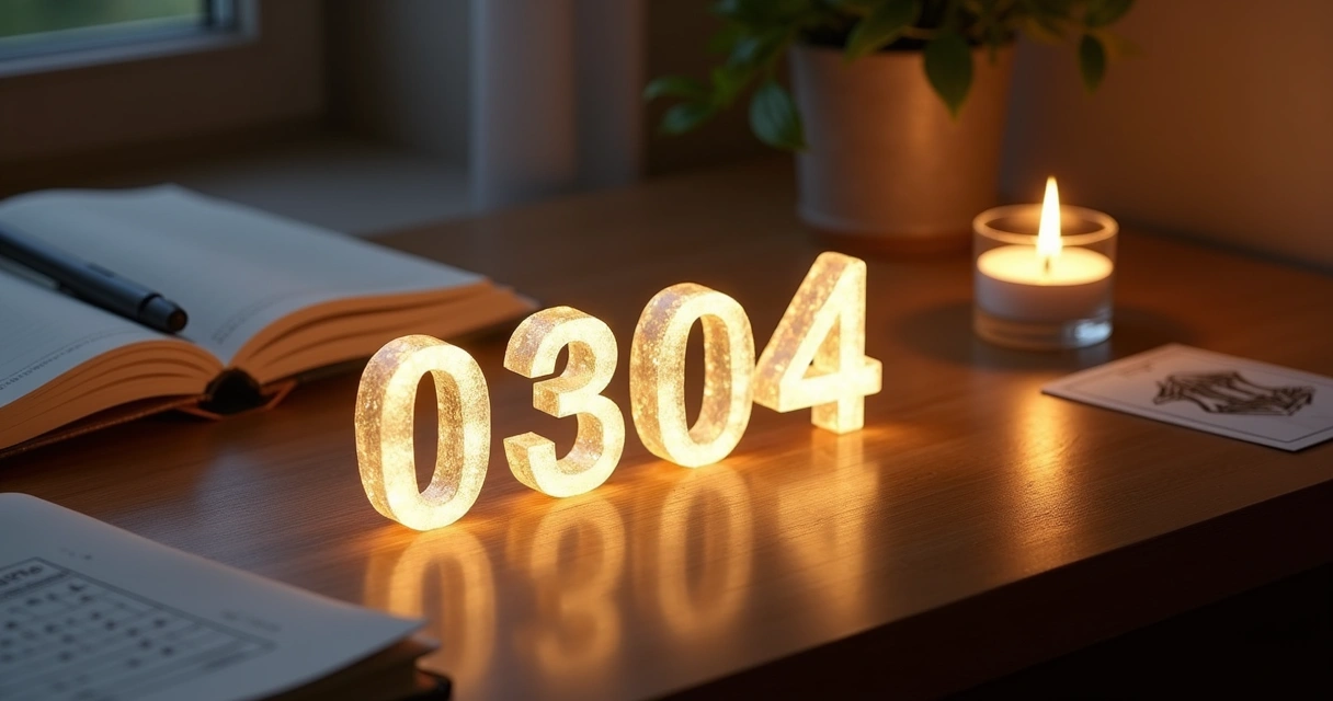 Número 0404 brilhando em cubos sobre mesa com elementos espirituais 