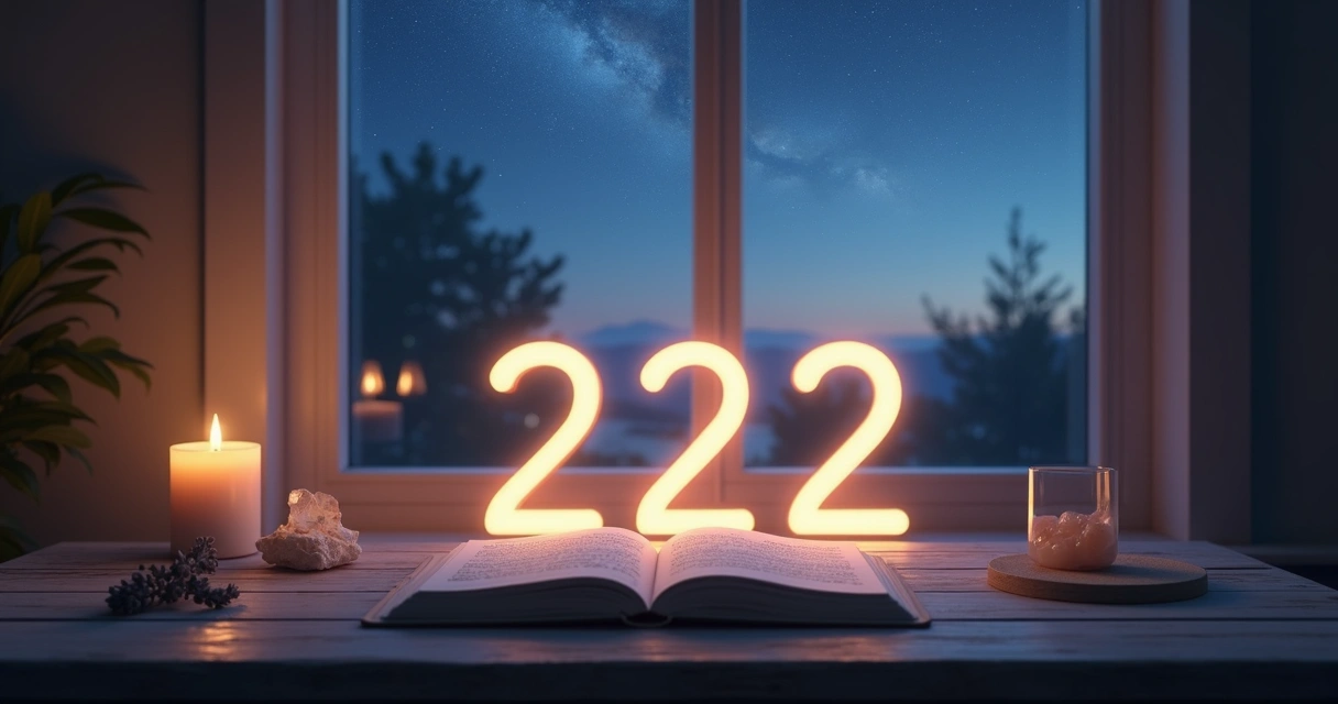 Número 2222 brilhando em cenário místico com céu estrelado e energia espiritual 