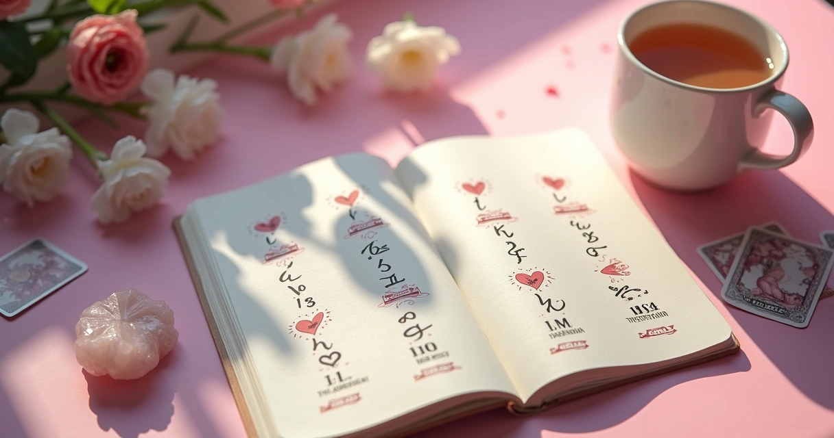 Caderno com números destacando datas e previsão de amor 