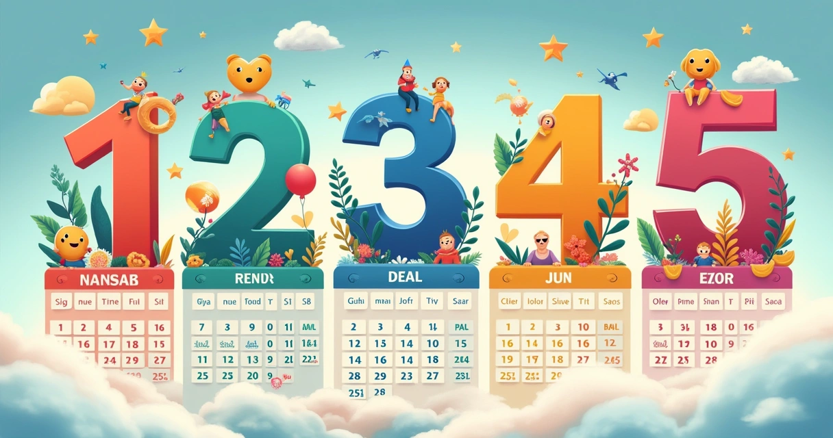 Ilustração colorida de um calendário destacando números de 1 a 5, representando traços de personalidade na numerologia.