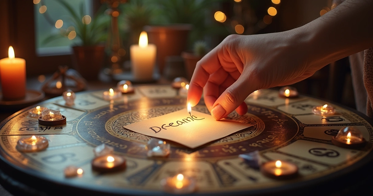 Mesa radionica com elementos esotéricos que expressam energia dos números 
