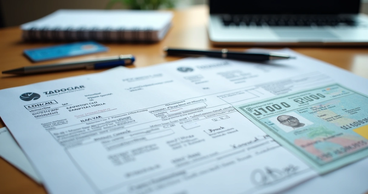 Documentos fiscais de diferentes países sobre uma mesa. 