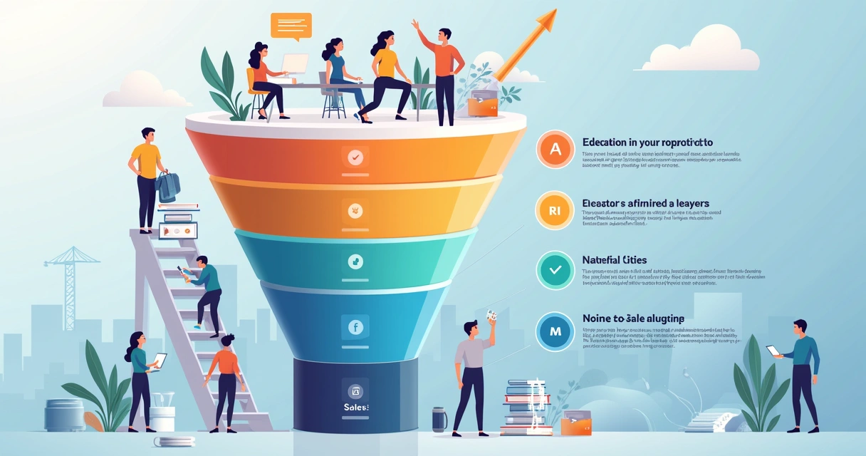 Ilustração explicando o funil de nutrição de leads B2B 
