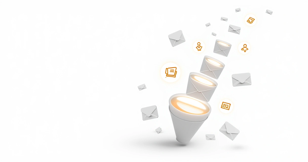 Sequência de e-mails de nutrição com leads evoluindo em um funil 