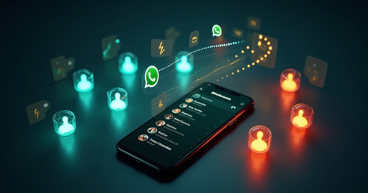 Smartphone com ícones de leads aquecendo em torno de símbolo do WhatsApp 