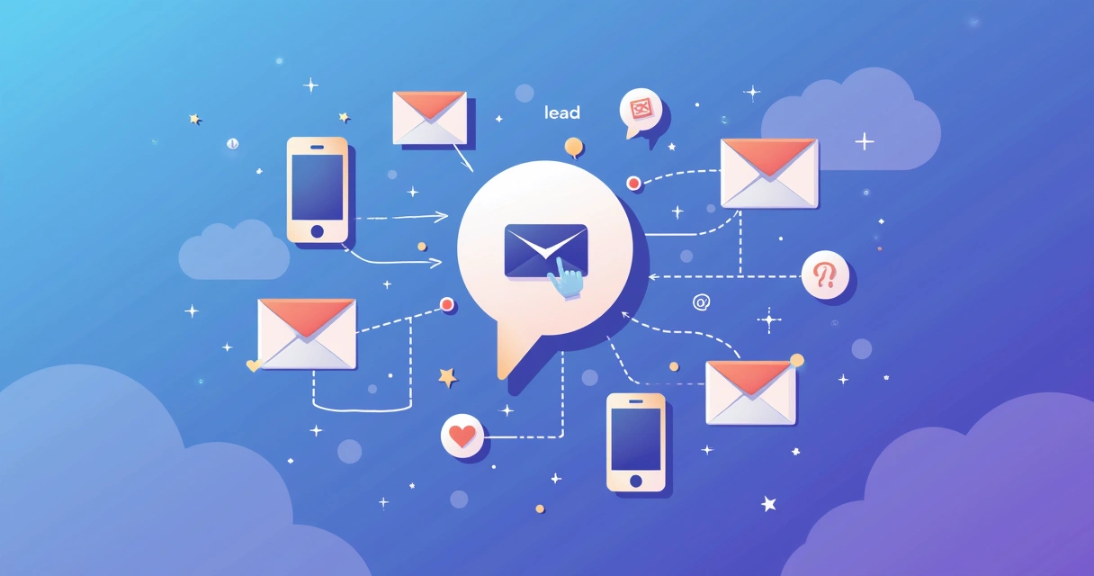 Ilustração de múltiplos canais digitais se conectando a um lead. 